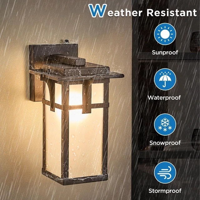 Alt view image 5 of 7 - 2 Pack Porch Lights Wall Mount Outdoor Wall Lantern Small Waterproof Aluminum with Frosted Glass Exterior Light Fixtures Asian Outdoor Sconces for Outside House Patio Garage Lighting, Black