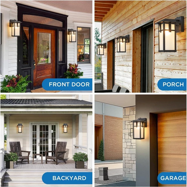 Alt view image 7 of 7 - 2 Pack Porch Lights Wall Mount Outdoor Wall Lantern Small Waterproof Aluminum with Frosted Glass Exterior Light Fixtures Asian Outdoor Sconces for Outside House Patio Garage Lighting, Black