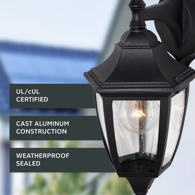 Alt view image 3 of 6 - Designers Fountain Waterbury Outdoor Light Fixture, 14.25 Inch Exterior Wall Lantern Sconce for Front Door, Patio and Porch, Black, 2461-BK