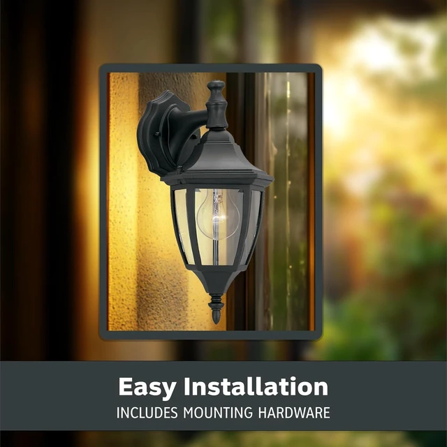 Alt view image 5 of 6 - Designers Fountain Waterbury Outdoor Light Fixture, 14.25 Inch Exterior Wall Lantern Sconce for Front Door, Patio and Porch, Black, 2461-BK