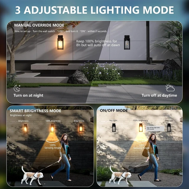 Alt view image 2 of 7 - 14.6 Inch Motion Sensor Dawn to Dusk Outdoor Sensor Light Fixture Anti-Rust Exterior Wall Lighting Waterproof Outdoor Wall Lantern for Porch Patio Front Door Garage - 2 Pack