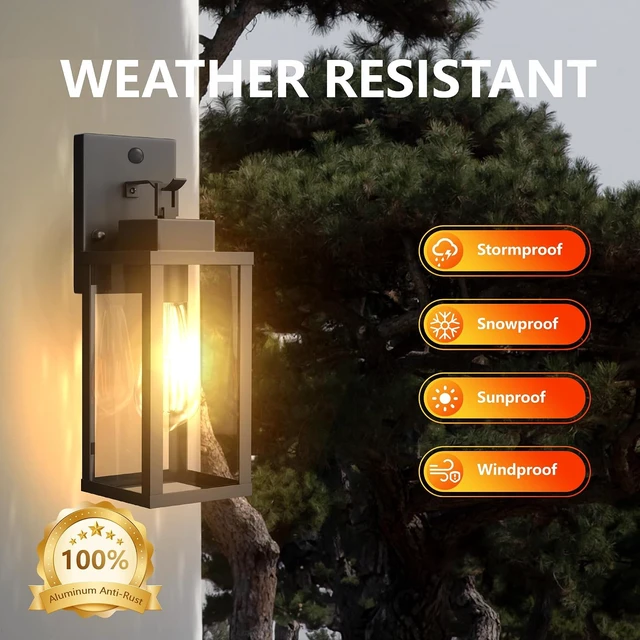 Alt view image 3 of 7 - 14.6 Inch Motion Sensor Dawn to Dusk Outdoor Sensor Light Fixture Anti-Rust Exterior Wall Lighting Waterproof Outdoor Wall Lantern for Porch Patio Front Door Garage - 2 Pack