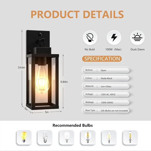 Alt view image 4 of 7 - 14.6 Inch Motion Sensor Dawn to Dusk Outdoor Sensor Light Fixture Anti-Rust Exterior Wall Lighting Waterproof Outdoor Wall Lantern for Porch Patio Front Door Garage - 2 Pack