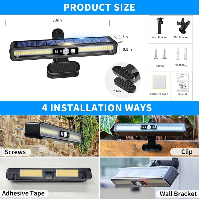 Alt view image 5 of 7 - Clip On Solar Lights Outdoor with PIR Motion Sensor (Black ,2 Pack ,6000K)