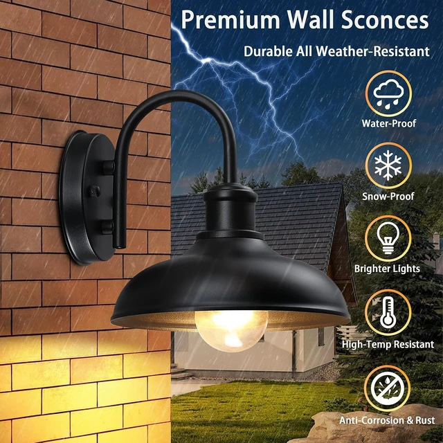 Alt view image 4 of 7 - Gooseneck Outdoor Light Fixtures, Farmhouse Barn Lights for Porch, Black