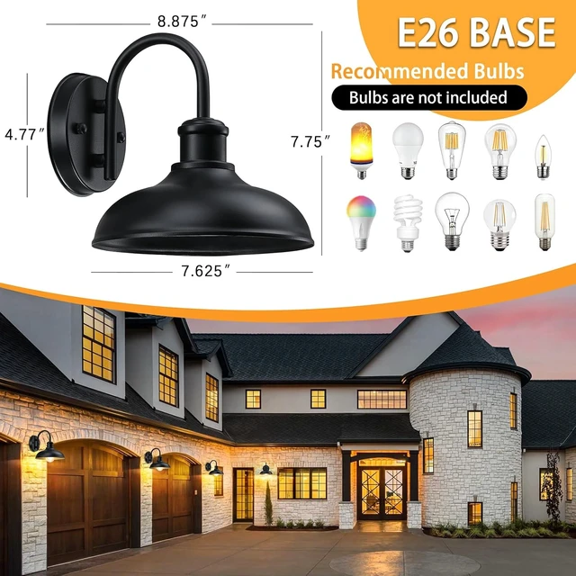 Alt view image 5 of 7 - Gooseneck Outdoor Light Fixtures, Farmhouse Barn Lights for Porch, Black