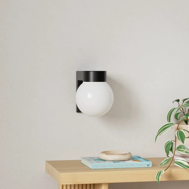 Alt view image 2 of 5 - Nuvo SF77/140, Outdoor Wall Light Fixture, White Globe, Black Finish