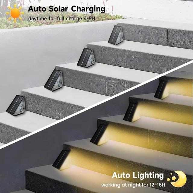 Alt view image 3 of 7 - Solar Step Lights Outdoor, 6 Pack Solar Stair Lights Waterproof, Warm White/7 RGB Colors Deck Lighting for Outside Garden Stair, Deck, Fence, Front Step, Front Porch, and Patio Decor