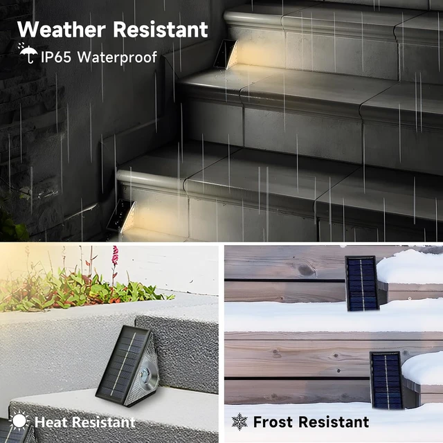 Alt view image 4 of 7 - Solar Step Lights Outdoor, 6 Pack Solar Stair Lights Waterproof, Warm White/7 RGB Colors Deck Lighting for Outside Garden Stair, Deck, Fence, Front Step, Front Porch, and Patio Decor