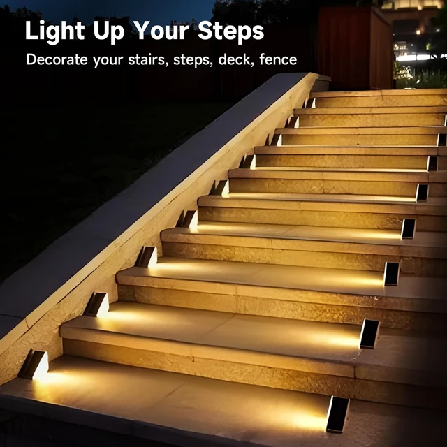 Alt view image 5 of 7 - Solar Step Lights Outdoor, 6 Pack Solar Stair Lights Waterproof, Warm White/7 RGB Colors Deck Lighting for Outside Garden Stair, Deck, Fence, Front Step, Front Porch, and Patio Decor