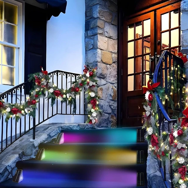Alt view image 7 of 7 - Solar Step Lights Outdoor, 6 Pack Solar Stair Lights Waterproof, Warm White/7 RGB Colors Deck Lighting for Outside Garden Stair, Deck, Fence, Front Step, Front Porch, and Patio Decor