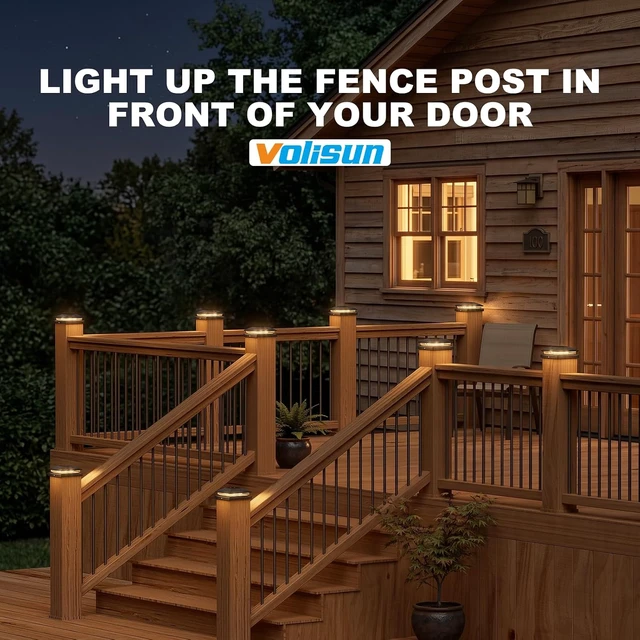 Alt view image 2 of 7 - VOLISUN Black Solar Post Cap Lights, Warm White Fence Lights 8 Pack