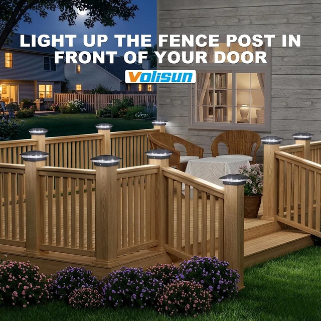 Alt view image 7 of 7 - VOLISUN Black Solar Post Cap Lights, Warm White Fence Lights 8 Pack
