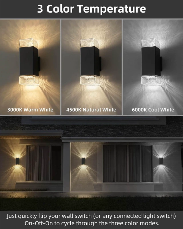 Alt view image 3 of 7 - RAYVO Outdoor Wall Light, 3CCT Up and Down Sconce, Black
