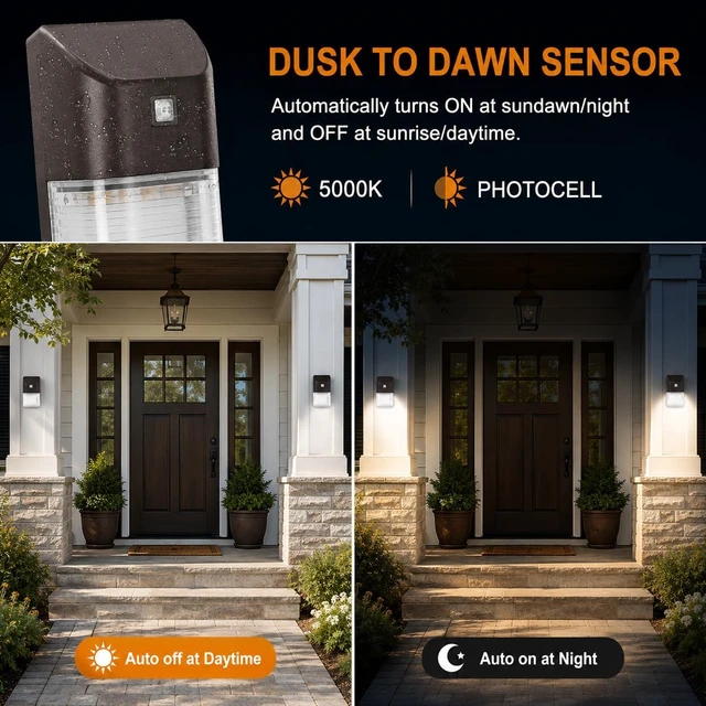 Alt view image 3 of 7 - rosykite LED Outdoor Wall Light 2 Pack, Dusk to Dawn Outdoor Lighting, 5CCT Selectable 2700K 3000K 3500K 4000K 5000K,ETL & DLC Listed Triac Dimmable Security Lighting IP65 for Garage Barn Warehouse