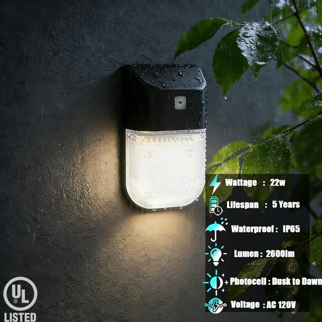 Alt view image 4 of 7 - rosykite LED Outdoor Wall Light 2 Pack, Dusk to Dawn Outdoor Lighting, 5CCT Selectable 2700K 3000K 3500K 4000K 5000K,ETL & DLC Listed Triac Dimmable Security Lighting IP65 for Garage Barn Warehouse