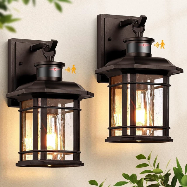 Main image of VIANIS Motion Lights for Outside, 2 Pack Dusk to Dawn Exterior Lighting Fixtures, Bronze Front Porch Light Lantern, Waterproof Outside Lights for House, Porch, Entryway, Oil Rubbed Bronze, Anti-Rust