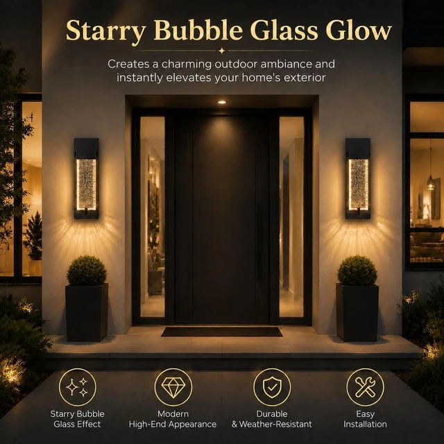 Alt view image 2 of 7 - iYogaled 12" Bubble Glass Outdoor Wall Lights, 5CCT Porch Lights, 2 Pack