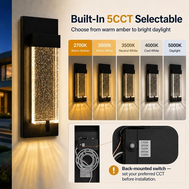 Alt view image 3 of 7 - iYogaled 12" Bubble Glass Outdoor Wall Lights, 5CCT Porch Lights, 2 Pack