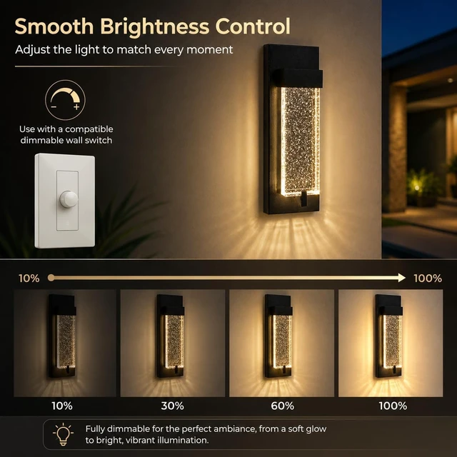 Alt view image 4 of 7 - iYogaled 12" Bubble Glass Outdoor Wall Lights, 5CCT Porch Lights, 2 Pack