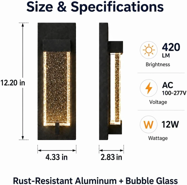 Alt view image 6 of 7 - iYogaled 12" Bubble Glass Outdoor Wall Lights, 5CCT Porch Lights, 2 Pack