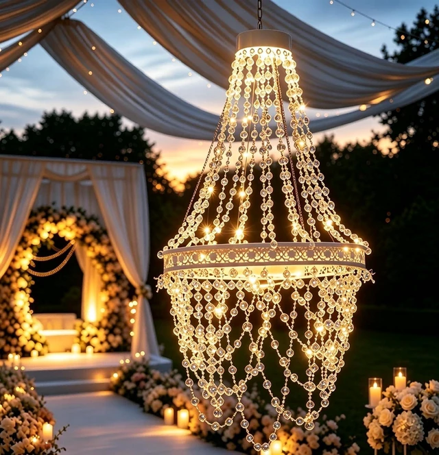 Main image of Solar Hanging Crystal Chandelier Outdoor Decorative Garden Light