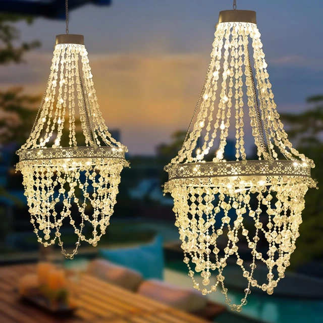Alt view image 6 of 6 - Solar Hanging Crystal Chandelier Outdoor Decorative Garden Light