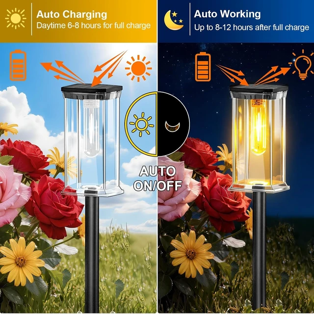 Alt view image 4 of 7 - Solar Lights Outdoor, 12 Pack Solar Pathway Lights Outdoor Waterproof, Auto On/Off Outdoor Garden Solar Lights for Patio, Driveway, Yard, Walkway, Pathway Landscape Lighting, Warm White
