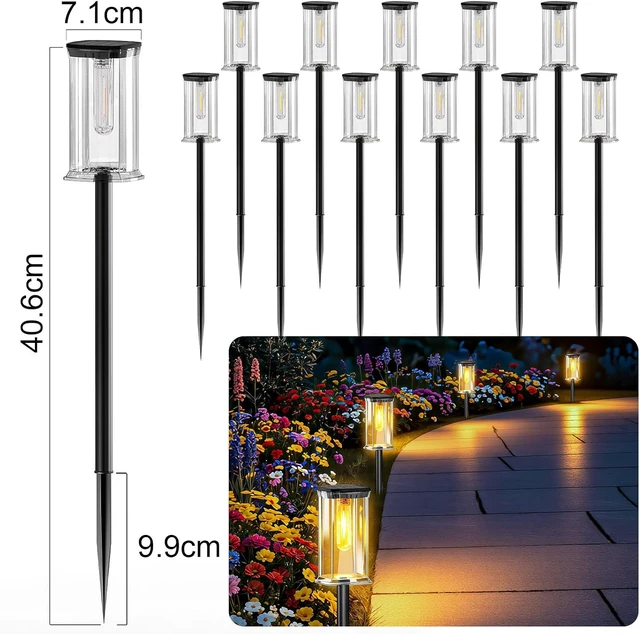 Alt view image 2 of 7 - Solar Lights Outdoor, 12 Pack Solar Pathway Lights Outdoor Waterproof, Auto On/Off Outdoor Garden Solar Lights for Patio, Driveway, Yard, Walkway, Pathway Landscape Lighting, Warm White