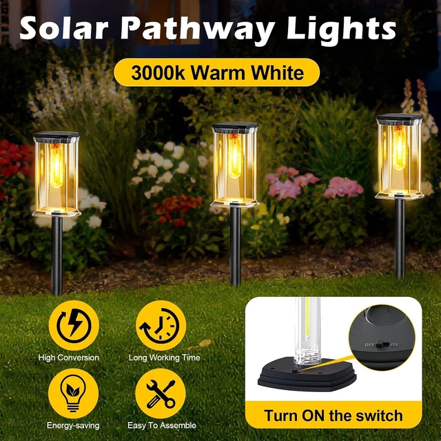 Alt view image 3 of 7 - Solar Lights Outdoor, 12 Pack Solar Pathway Lights Outdoor Waterproof, Auto On/Off Outdoor Garden Solar Lights for Patio, Driveway, Yard, Walkway, Pathway Landscape Lighting, Warm White