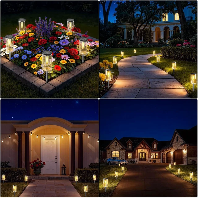 Alt view image 5 of 7 - Solar Lights Outdoor, 12 Pack Solar Pathway Lights Outdoor Waterproof, Auto On/Off Outdoor Garden Solar Lights for Patio, Driveway, Yard, Walkway, Pathway Landscape Lighting, Warm White