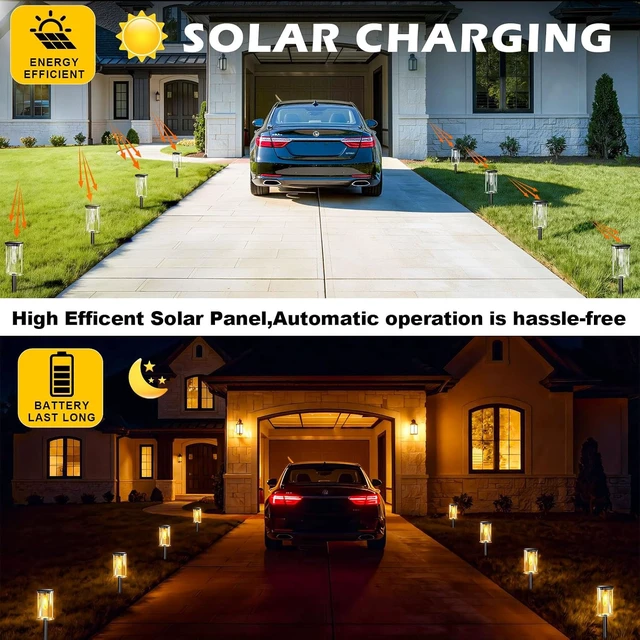Alt view image 7 of 7 - Solar Lights Outdoor, 12 Pack Solar Pathway Lights Outdoor Waterproof, Auto On/Off Outdoor Garden Solar Lights for Patio, Driveway, Yard, Walkway, Pathway Landscape Lighting, Warm White