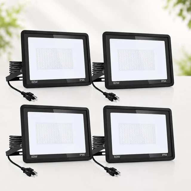 Main image of 60W 4 Pack LED Flood Lights Outdoor, 6000LM Security Lights, IP65 Waterproof High CRI Floodlight | Energy Saving Outdoor Lighting Fixture for Backyard, Garage, Garden, Court and Parking Lot