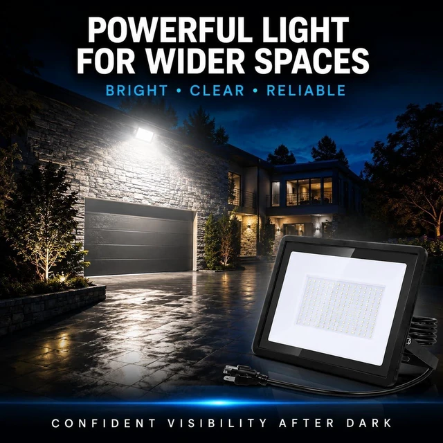 Alt view image 2 of 7 - 60W 4 Pack LED Flood Lights Outdoor, 6000LM Security Lights, IP65 Waterproof High CRI Floodlight | Energy Saving Outdoor Lighting Fixture for Backyard, Garage, Garden, Court and Parking Lot