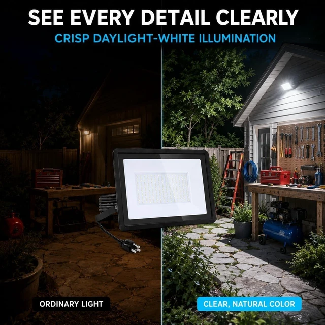 Alt view image 4 of 7 - 60W 4 Pack LED Flood Lights Outdoor, 6000LM Security Lights, IP65 Waterproof High CRI Floodlight | Energy Saving Outdoor Lighting Fixture for Backyard, Garage, Garden, Court and Parking Lot
