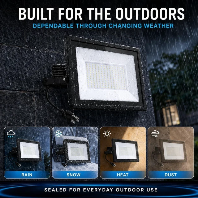 Alt view image 6 of 7 - 60W 4 Pack LED Flood Lights Outdoor, 6000LM Security Lights, IP65 Waterproof High CRI Floodlight | Energy Saving Outdoor Lighting Fixture for Backyard, Garage, Garden, Court and Parking Lot