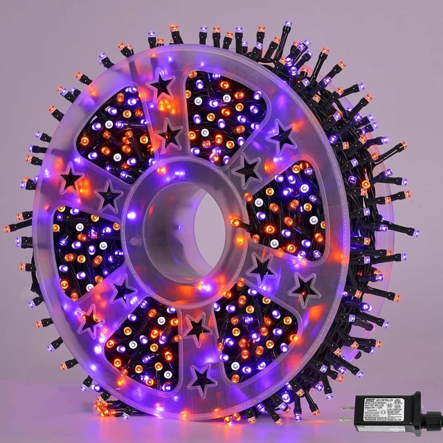 Main image of YEGUO 500 LED Halloween String Lights Outdoor Waterproof, 165ft Green Wire Orange and Purple Tree Lights Indoor with Timer Memory 8 Modes for Patio Garden Halloween Decorations
