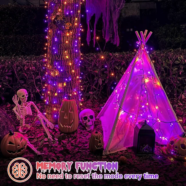 Alt view image 5 of 7 - YEGUO 500 LED Halloween String Lights Outdoor Waterproof, 165ft Green Wire Orange and Purple Tree Lights Indoor with Timer Memory 8 Modes for Patio Garden Halloween Decorations