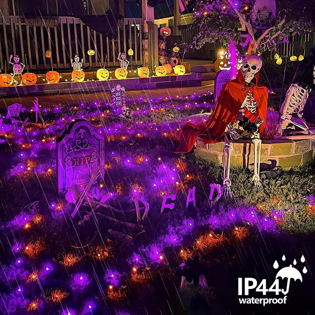 Alt view image 4 of 7 - YEGUO 500 LED Halloween String Lights Outdoor Waterproof, 165ft Green Wire Orange and Purple Tree Lights Indoor with Timer Memory 8 Modes for Patio Garden Halloween Decorations