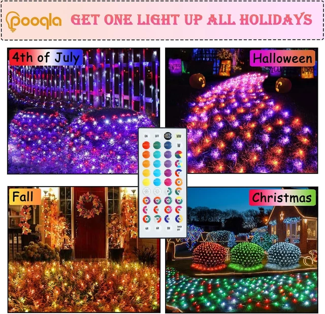 Alt view image 2 of 7 - Pooqla RGB Christmas Net Lights Outdoor Mesh Lights 9.8 x 6.6ft Green Wire