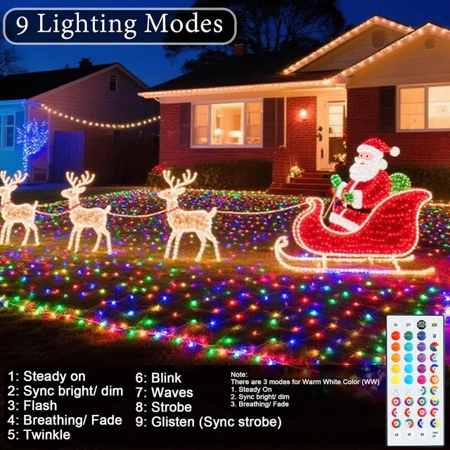 Alt view image 5 of 7 - Pooqla RGB Christmas Net Lights Outdoor Mesh Lights 9.8 x 6.6ft Green Wire
