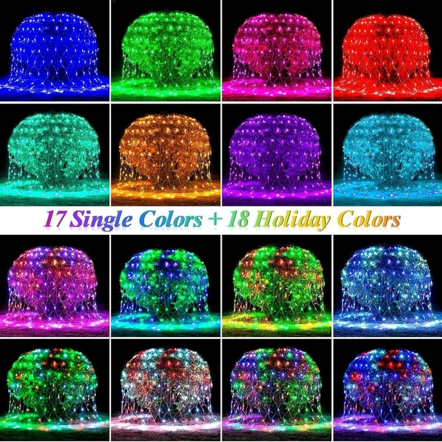 Alt view image 3 of 7 - Pooqla RGB Christmas Net Lights Outdoor Mesh Lights 9.8 x 6.6ft Green Wire
