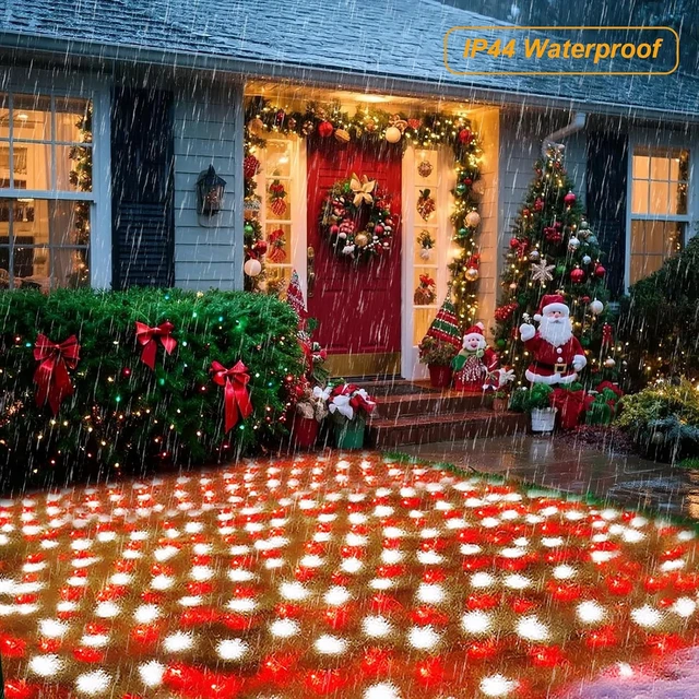Alt view image 6 of 7 - Pooqla RGB Christmas Net Lights Outdoor Mesh Lights 9.8 x 6.6ft Green Wire