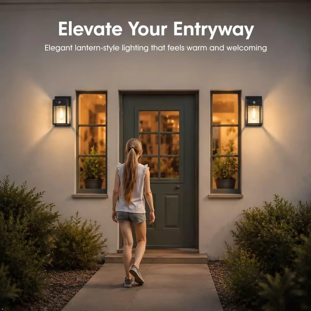 Alt view image 2 of 7 - Solar Porch Lights Outdoor 2 Pack, Motion Sensor Solar Wall Lights with 3 Lighting Modes, Dusk to Dawn Waterproof Wall Lanterns Sconce for Front Door, Garage, Fence, Patio - 7.5Inch