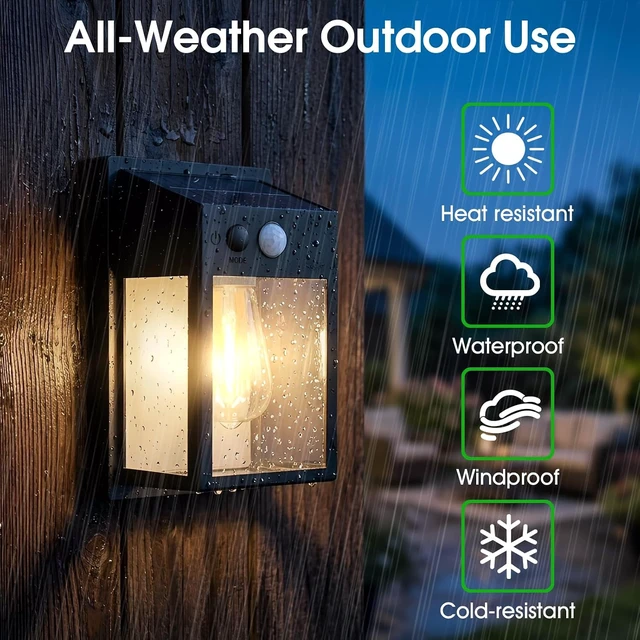Alt view image 6 of 7 - Solar Porch Lights Outdoor 2 Pack, Motion Sensor Solar Wall Lights with 3 Lighting Modes, Dusk to Dawn Waterproof Wall Lanterns Sconce for Front Door, Garage, Fence, Patio - 7.5Inch