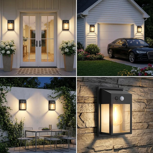 Alt view image 7 of 7 - Solar Porch Lights Outdoor 2 Pack, Motion Sensor Solar Wall Lights with 3 Lighting Modes, Dusk to Dawn Waterproof Wall Lanterns Sconce for Front Door, Garage, Fence, Patio - 7.5Inch