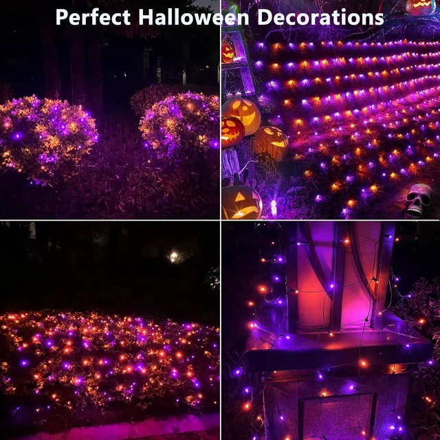 Alt view image 2 of 7 - HISHINY LED Purple and Orange Halloween Net Lights Outdoor,5ftx5ft 100LED Black Wire, Connectable Indoor Outdoor Bush Mesh Net Lights String for Halloween Christmas Party,Shrub,Yard,Tree