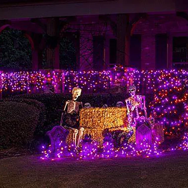 Alt view image 6 of 7 - HISHINY LED Purple and Orange Halloween Net Lights Outdoor,5ftx5ft 100LED Black Wire, Connectable Indoor Outdoor Bush Mesh Net Lights String for Halloween Christmas Party,Shrub,Yard,Tree