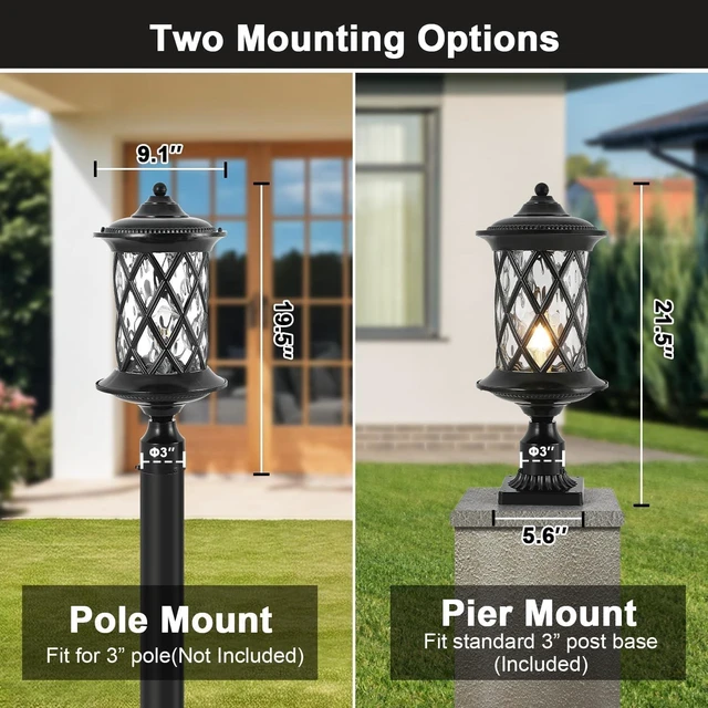 Alt view image 2 of 7 - NLIEOPDA Industrial Exterior Lamp Post Lighting Fixtures Waterproof Post Light Outdoor with 3-Inch Pier Mount Base,Water Glass Lampshade 60W E26 Retro Outdoor Pillar Lights for Yard,Porch,Patio
