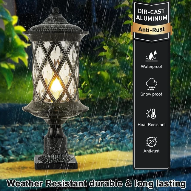 Alt view image 3 of 7 - NLIEOPDA Industrial Exterior Lamp Post Lighting Fixtures Waterproof Post Light Outdoor with 3-Inch Pier Mount Base,Water Glass Lampshade 60W E26 Retro Outdoor Pillar Lights for Yard,Porch,Patio